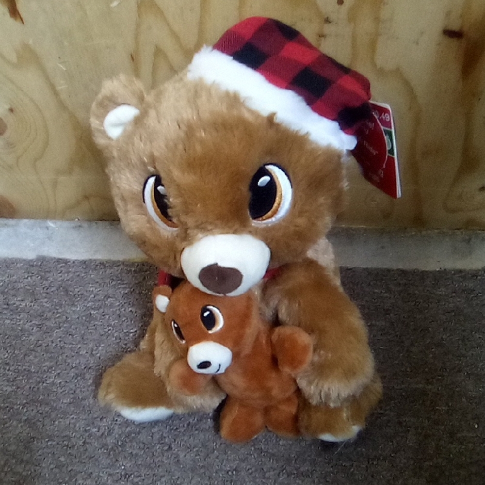 Brown Teddy Bear with Red Plaid Hat USE BATTERY ( NO INCLUDED)